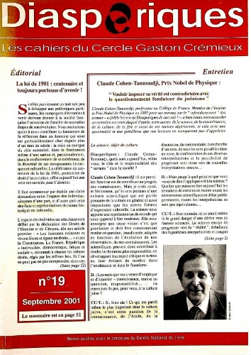 Diasporiques : les cahiers du Cercle Gaston-Crémieux N°19 (Sep 2001)